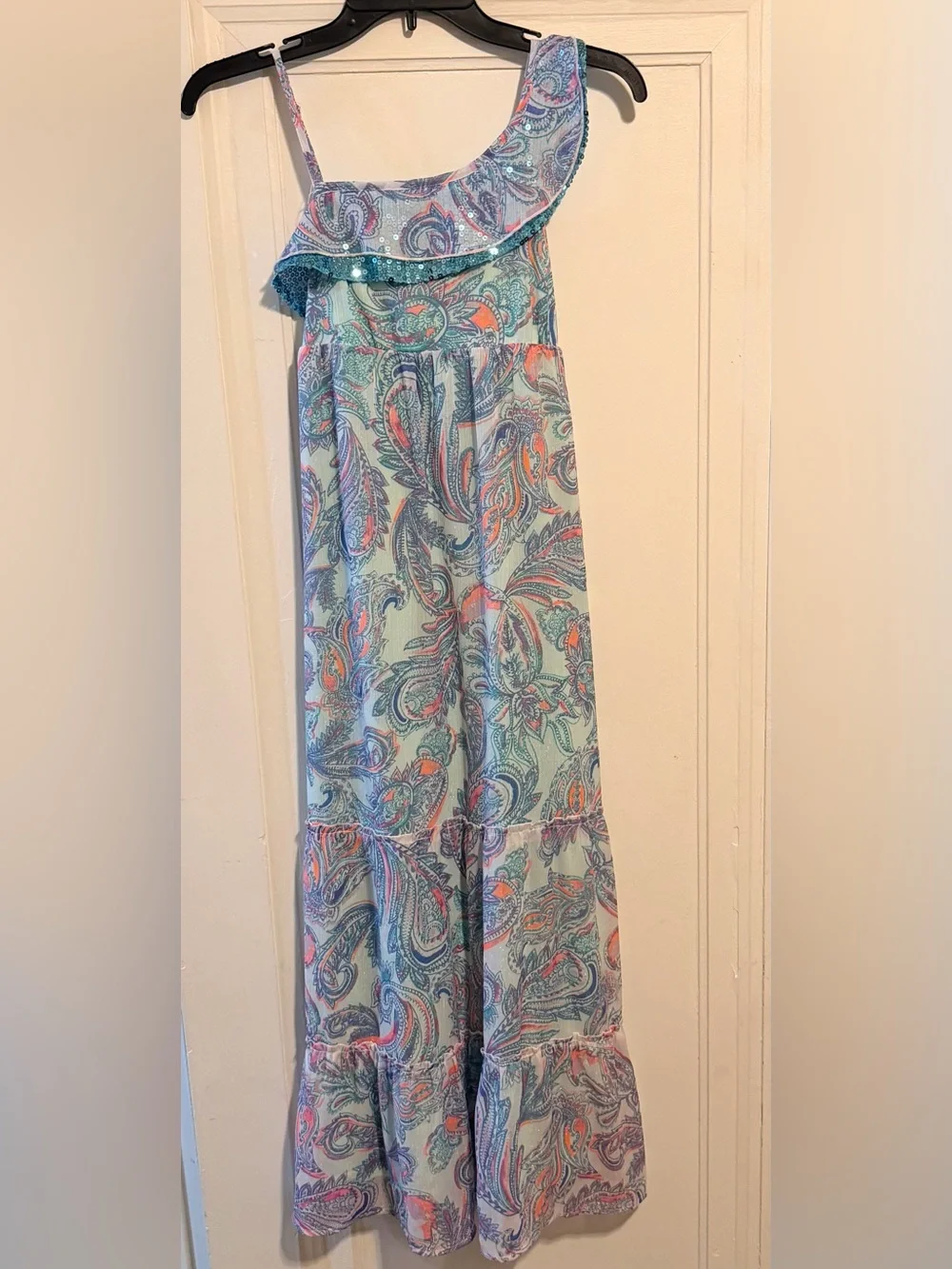 Justice Sequin Metallic Paisley Maxi Dress Girls Size 14 - NWOT